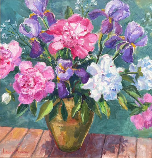 Peonies with Iris